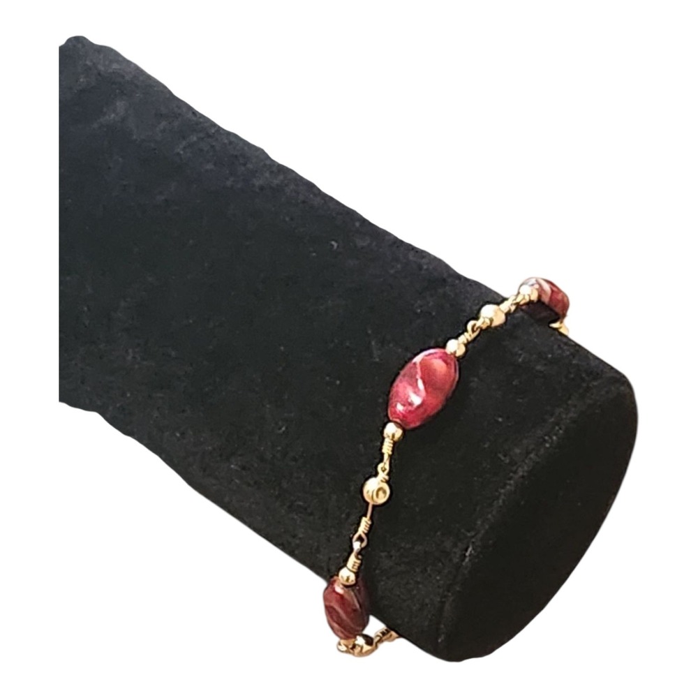 Swirled Murano Style Carnelian Art Glass 1/20 14K Gold Filled Bracelet